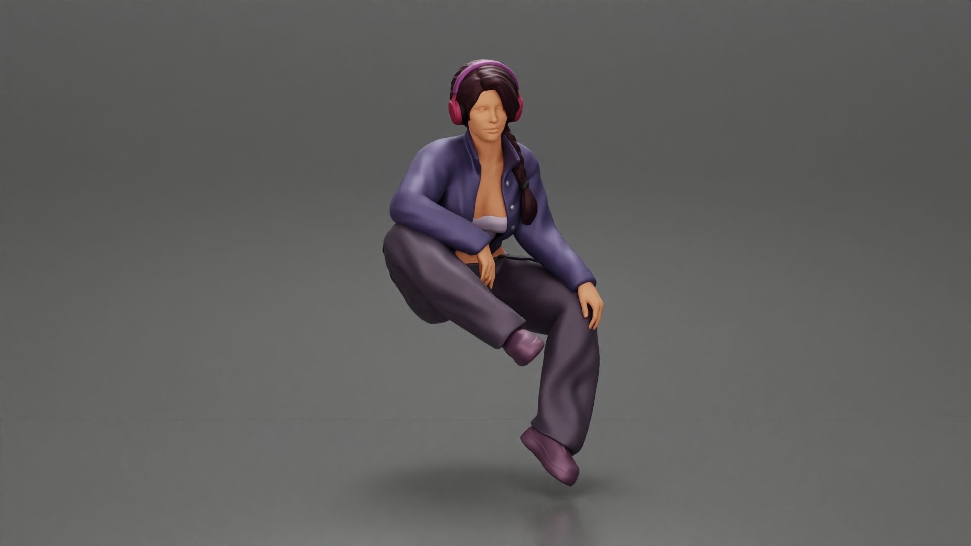 beautiful chola girl sitting listening to music with headphones 3D print model_1