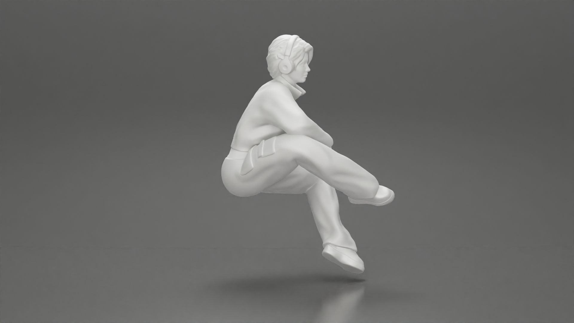 beautiful chola girl sitting listening to music with headphones 3D print model_8