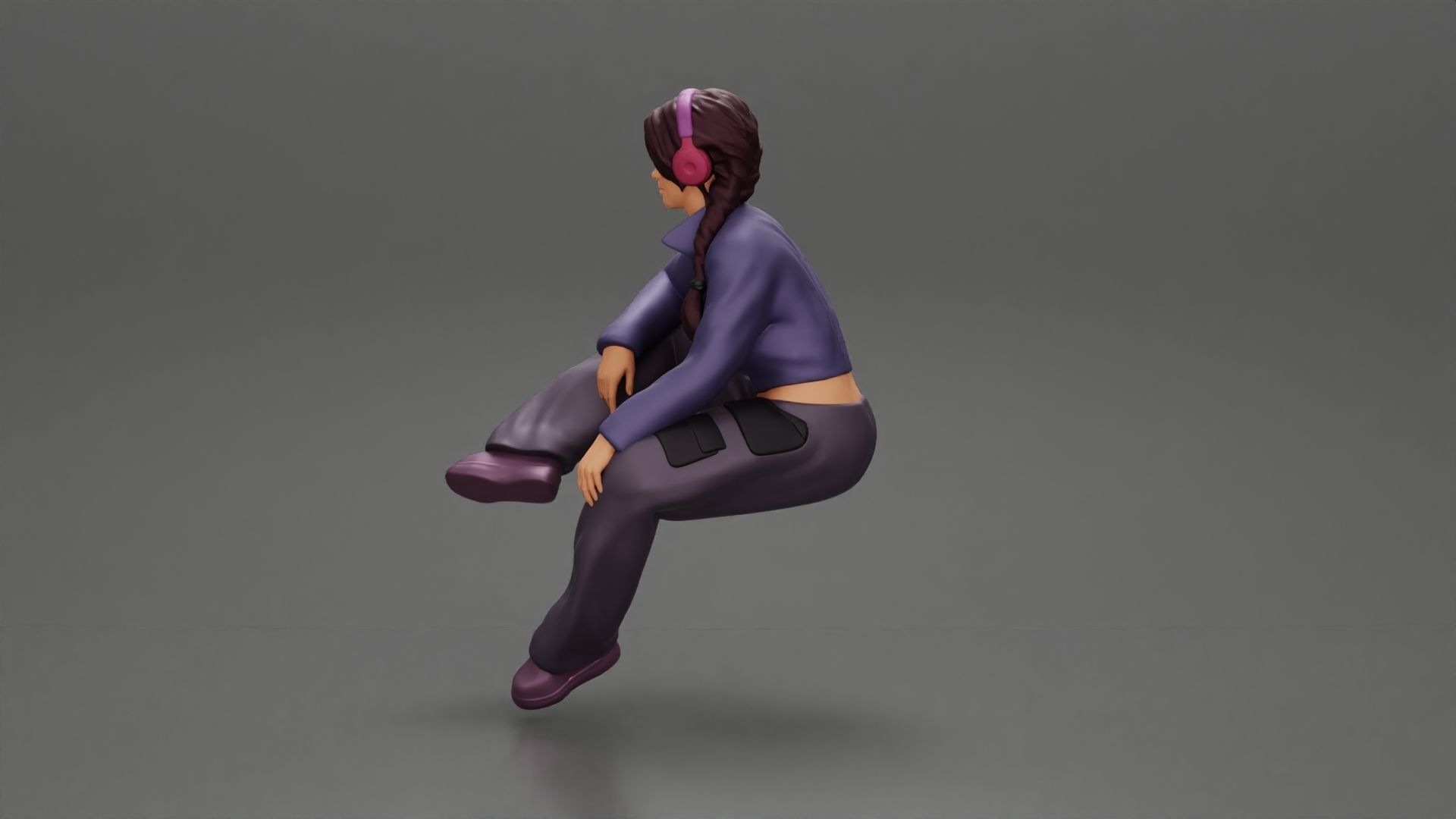 beautiful chola girl sitting listening to music with headphones 3D print model_5