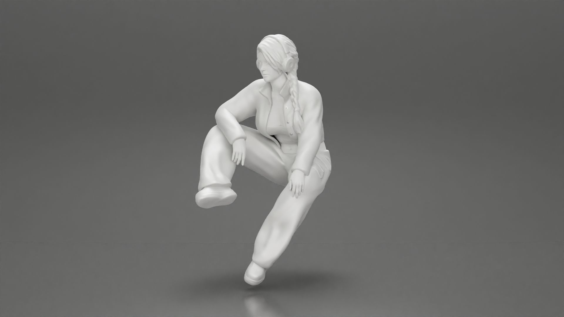 beautiful chola girl sitting listening to music with headphones 3D print model_6