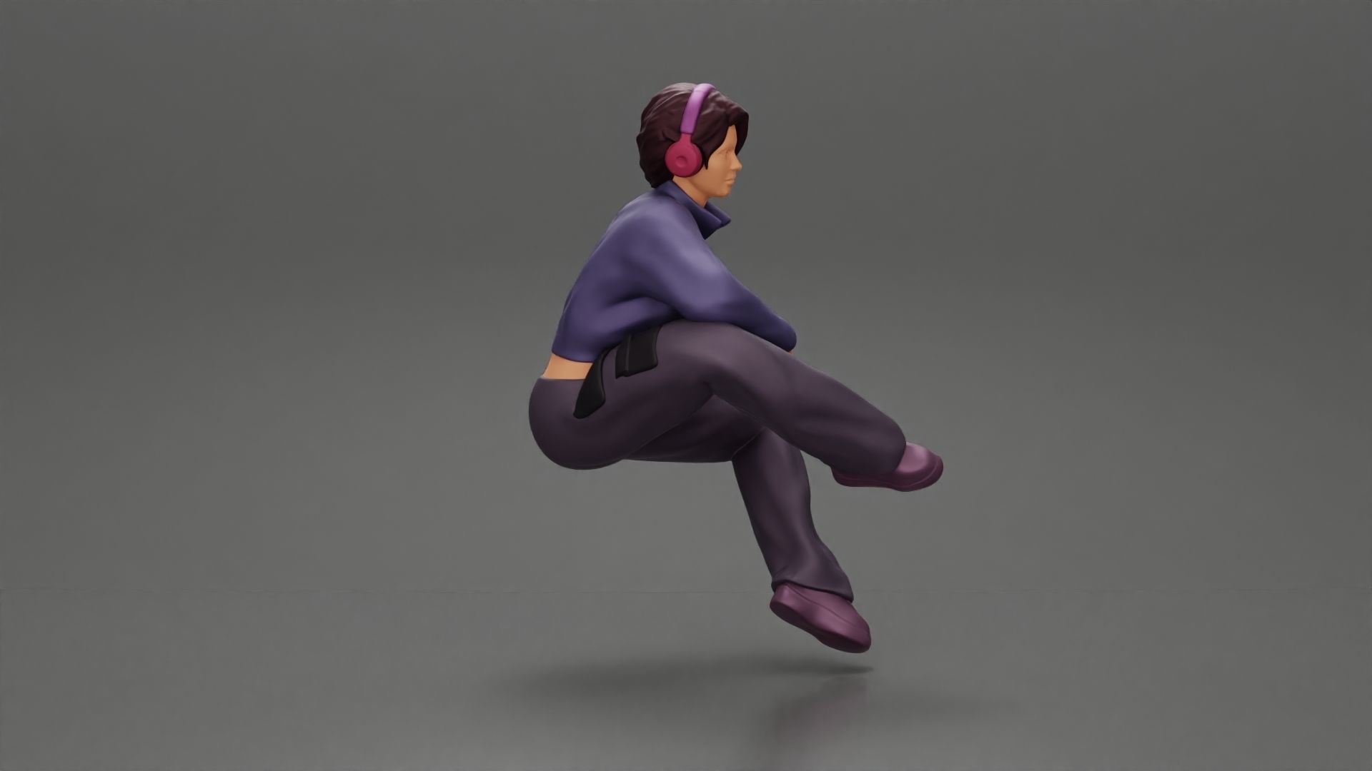 beautiful chola girl sitting listening to music with headphones 3D print model_2