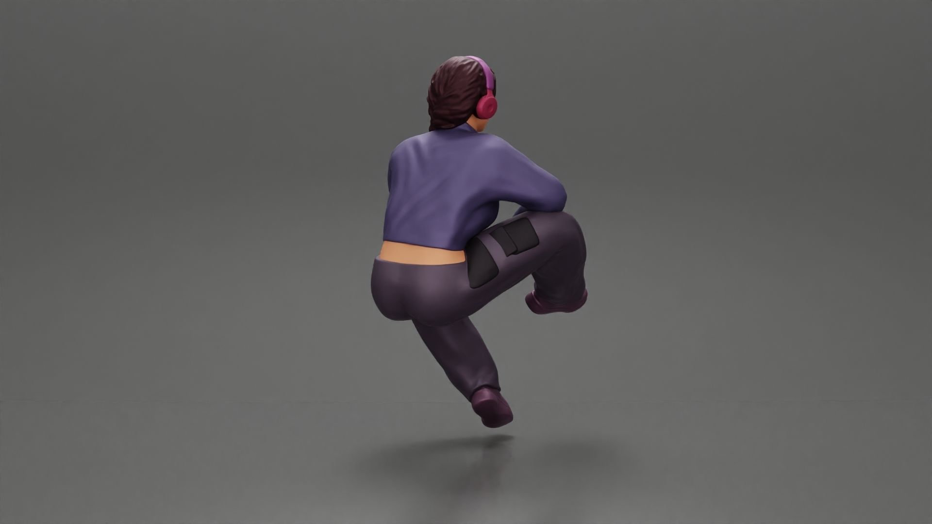 beautiful chola girl sitting listening to music with headphones 3D print model_3