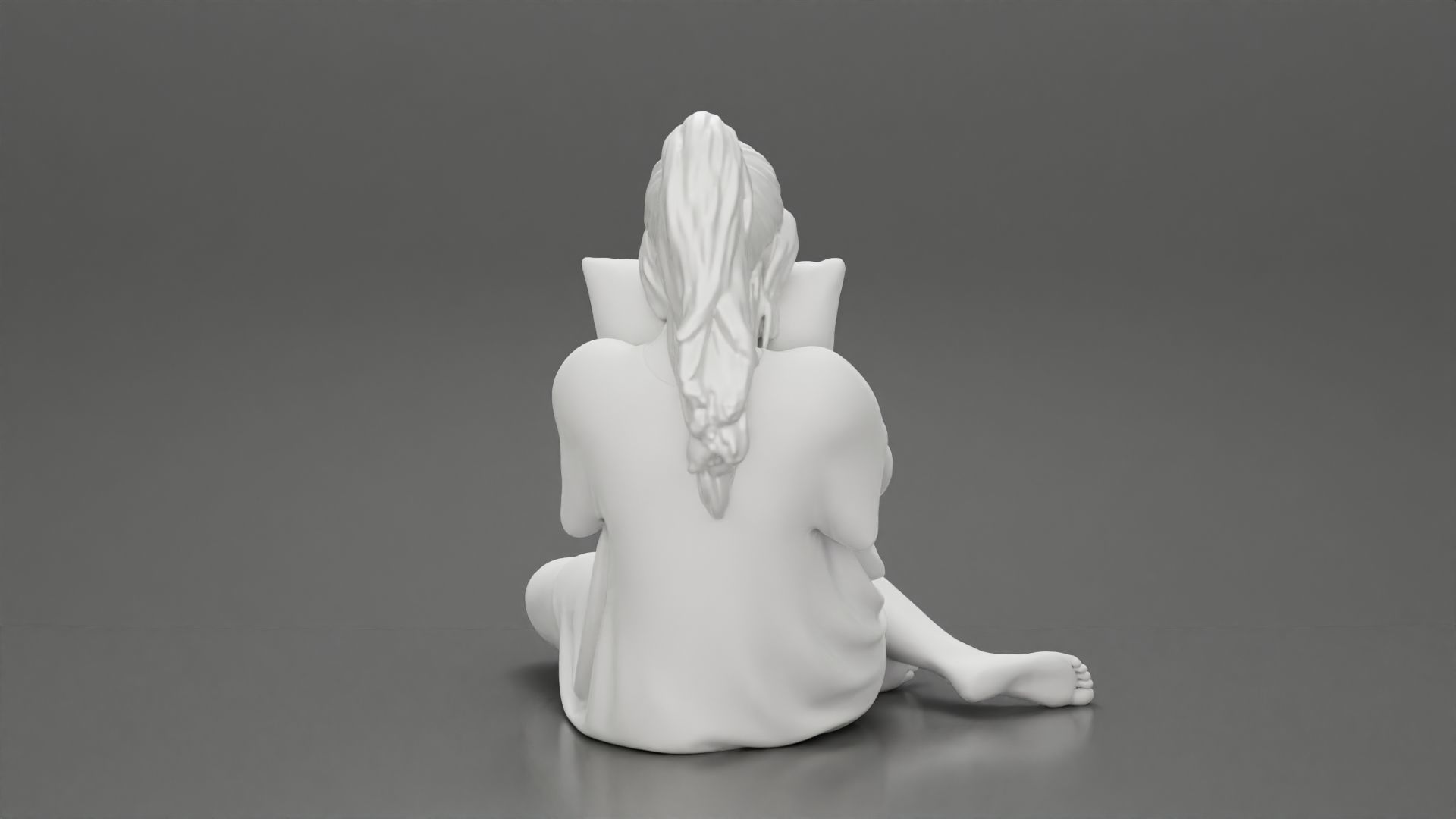 beautiful girl scared sitting holding a pillow while watching TV 3D print model_8