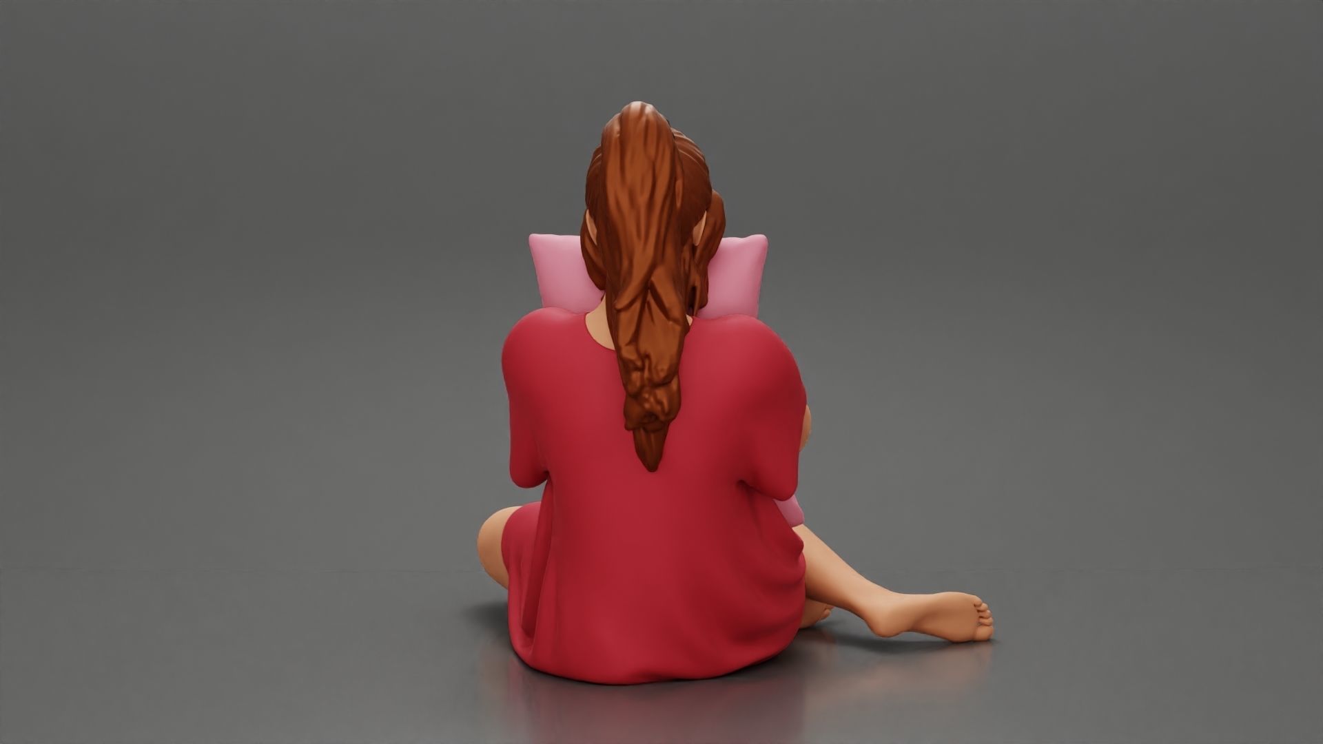 beautiful girl scared sitting holding a pillow while watching TV 3D print model_2