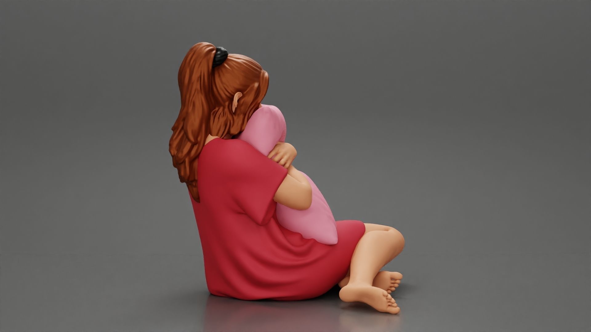 beautiful girl scared sitting holding a pillow while watching TV 3D print model_1
