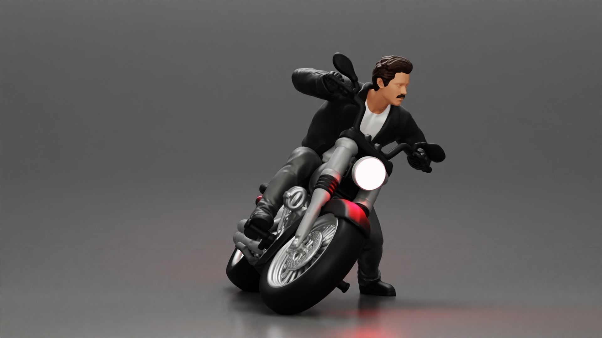 Man In open Leather Jacket Riding On Motorbike in sunglasses 3D print model_9