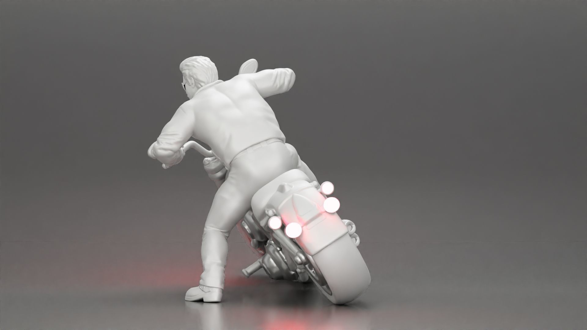 Man In open Leather Jacket Riding On Motorbike in sunglasses 3D print model_28