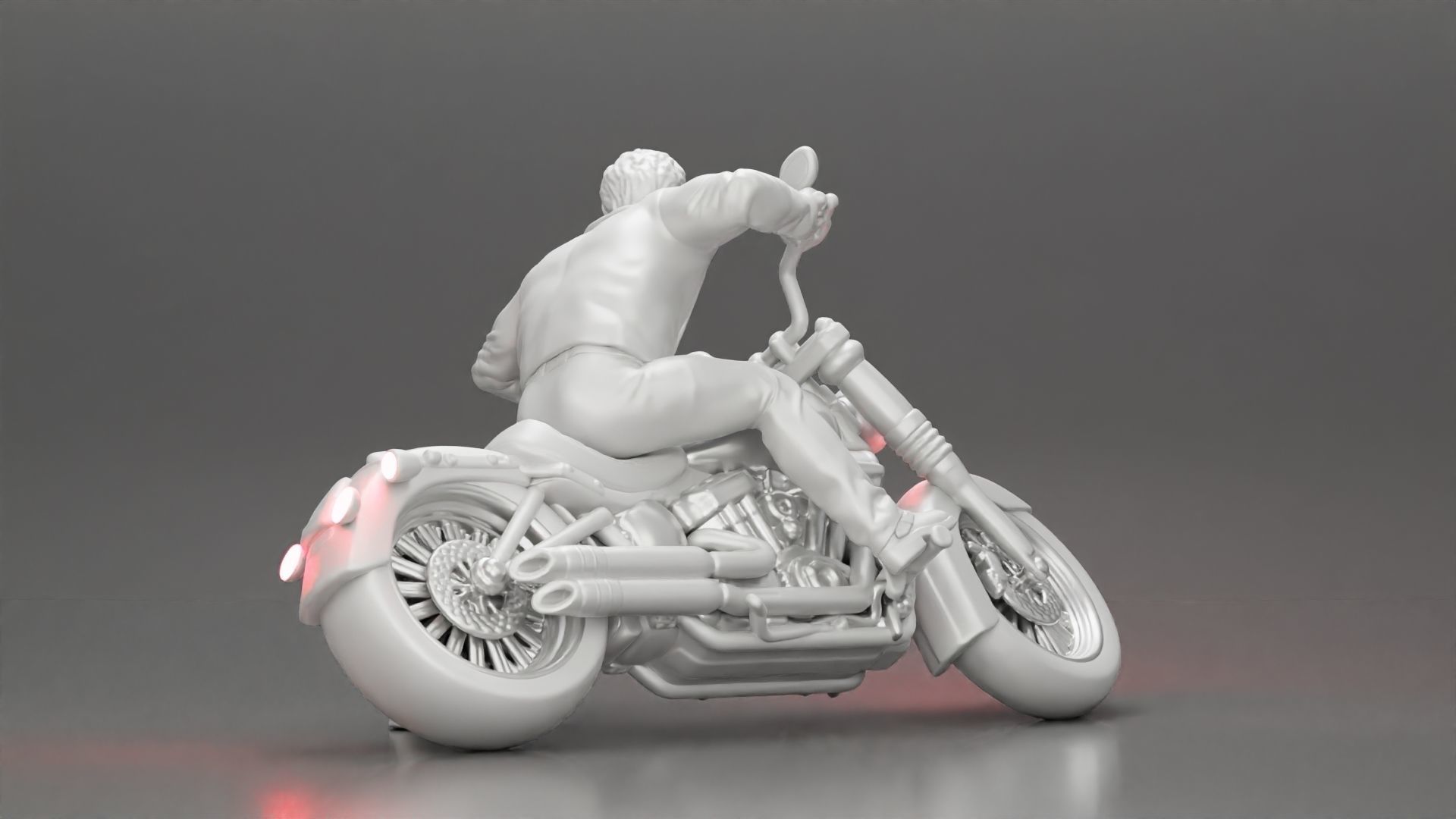 Man In open Leather Jacket Riding On Motorbike in sunglasses 3D print model_33
