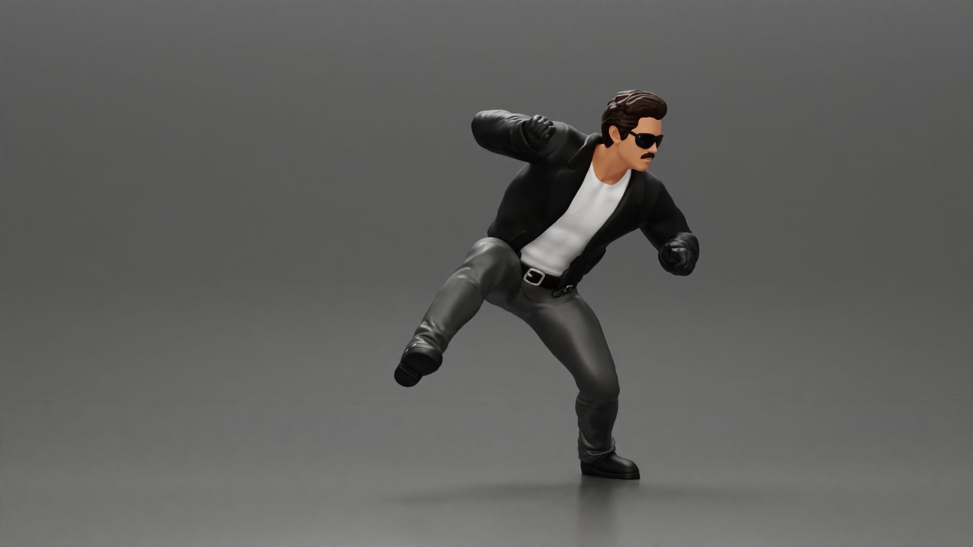Man In open Leather Jacket Riding On Motorbike in sunglasses 3D print model_14