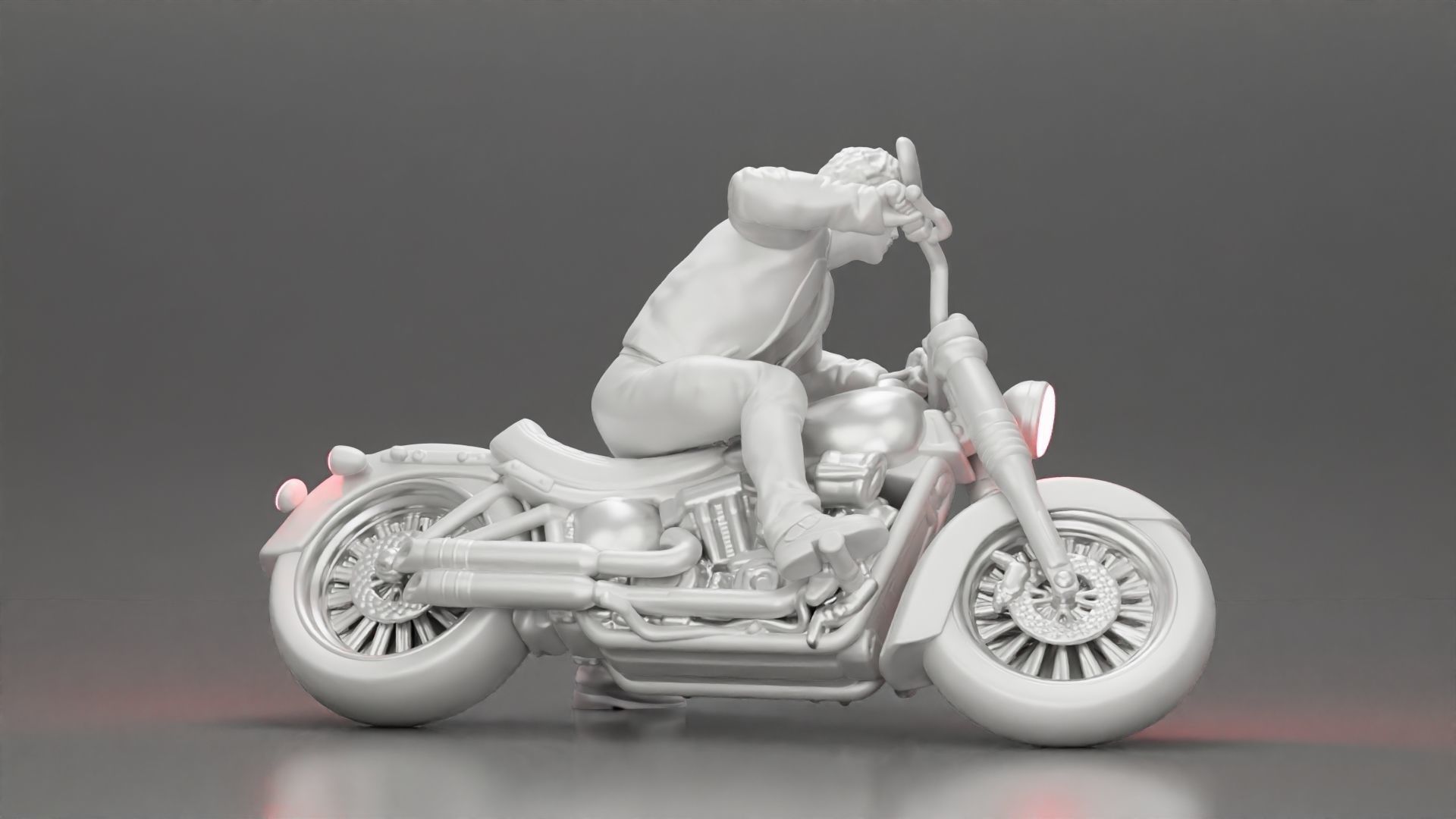 Man In open Leather Jacket Riding On Motorbike in sunglasses 3D print model_32