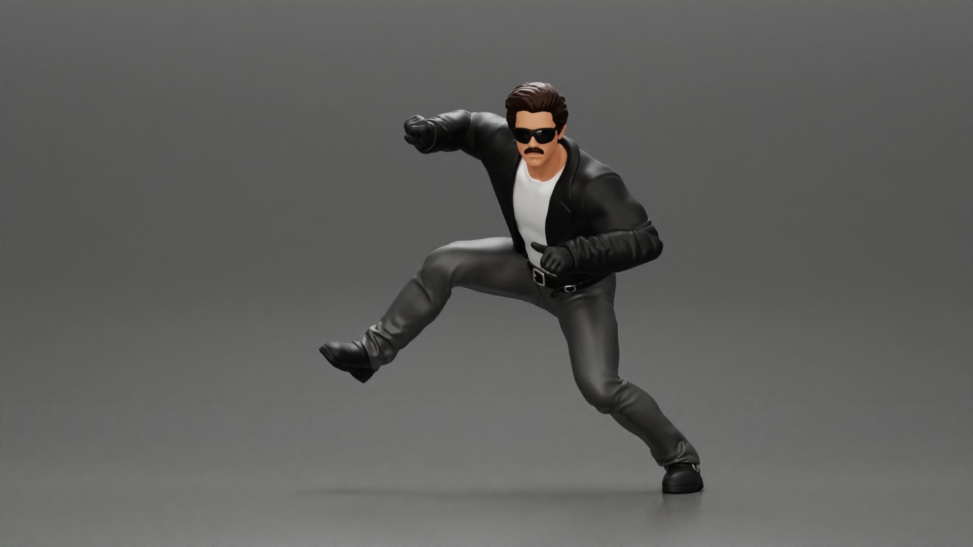 Man In open Leather Jacket Riding On Motorbike in sunglasses 3D print model_2