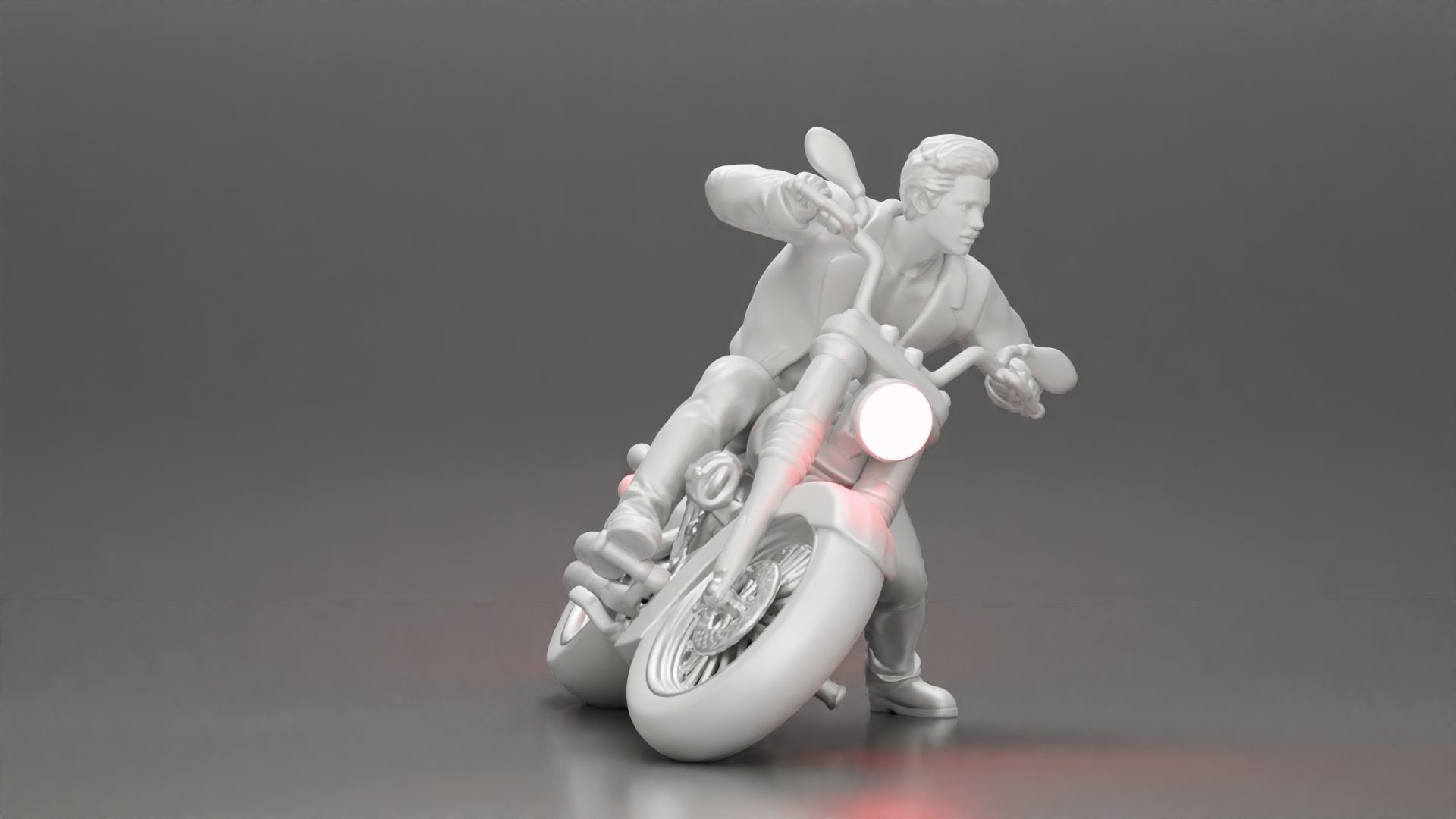 Man In open Leather Jacket Riding On Motorbike in sunglasses 3D print model_31