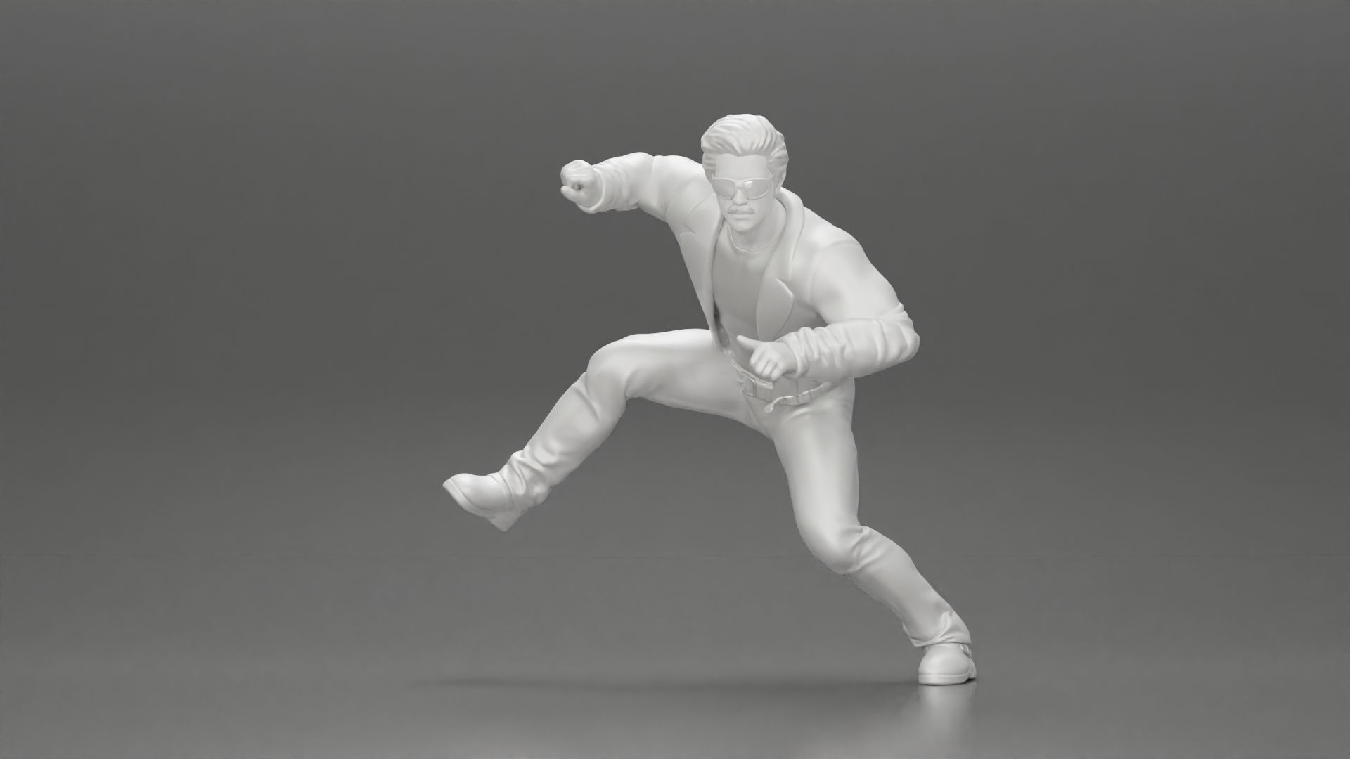 Man In open Leather Jacket Riding On Motorbike in sunglasses 3D print model_42