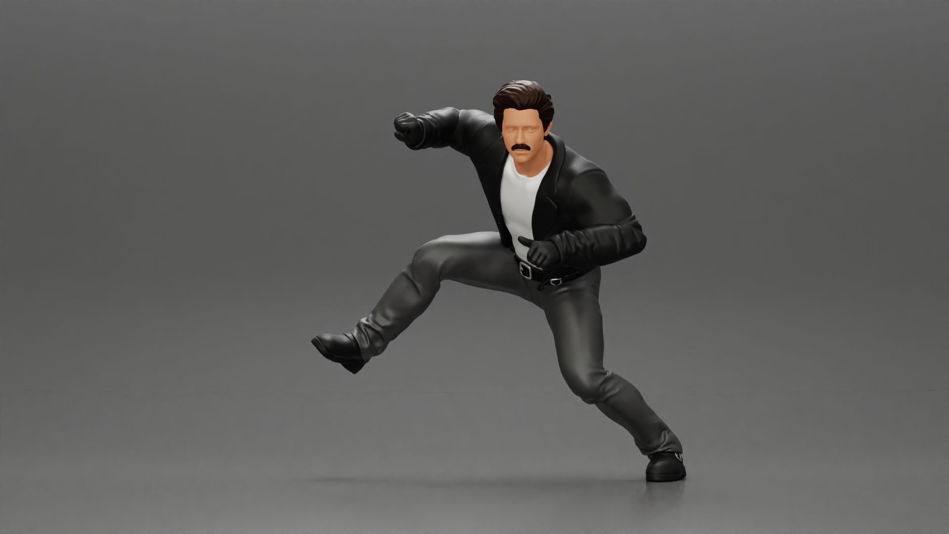 Man In open Leather Jacket Riding On Motorbike in sunglasses 3D print model_3