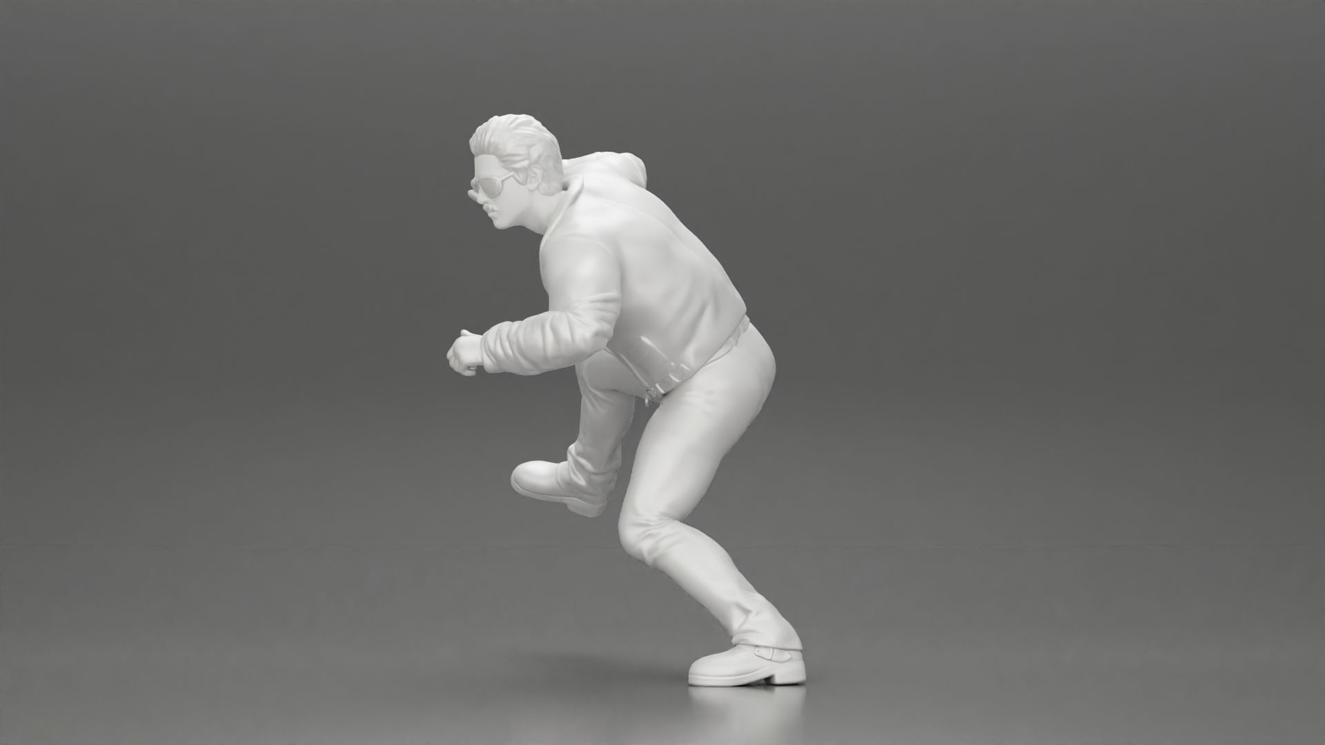 Man In open Leather Jacket Riding On Motorbike in sunglasses 3D print model_47