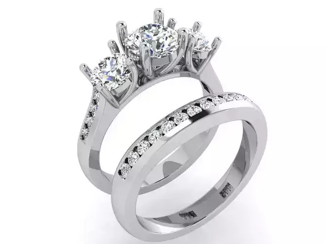 3 Stone Channel Setting Ring With Band 3567