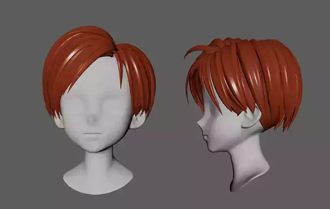 Anime hair style 07 low poly for boy 3D model Low-poly