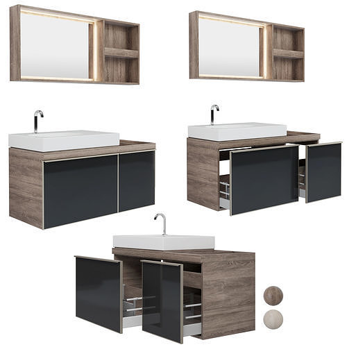 Furniture set Geberit Citterio 120 Dark and  Light Oak 3D model