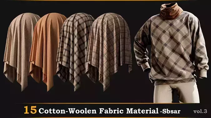 15 Cotton  Woolen  Checkered Fabric Material  Sbsar Vol-3