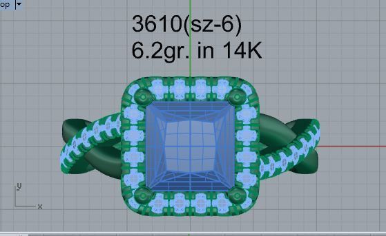 Square Halo Twisted Ring 3610 3D print model_4