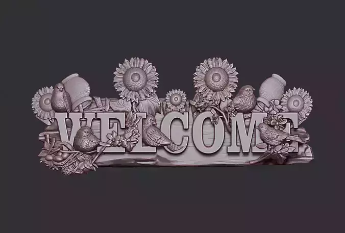Welcome sign board with birds 3D print model