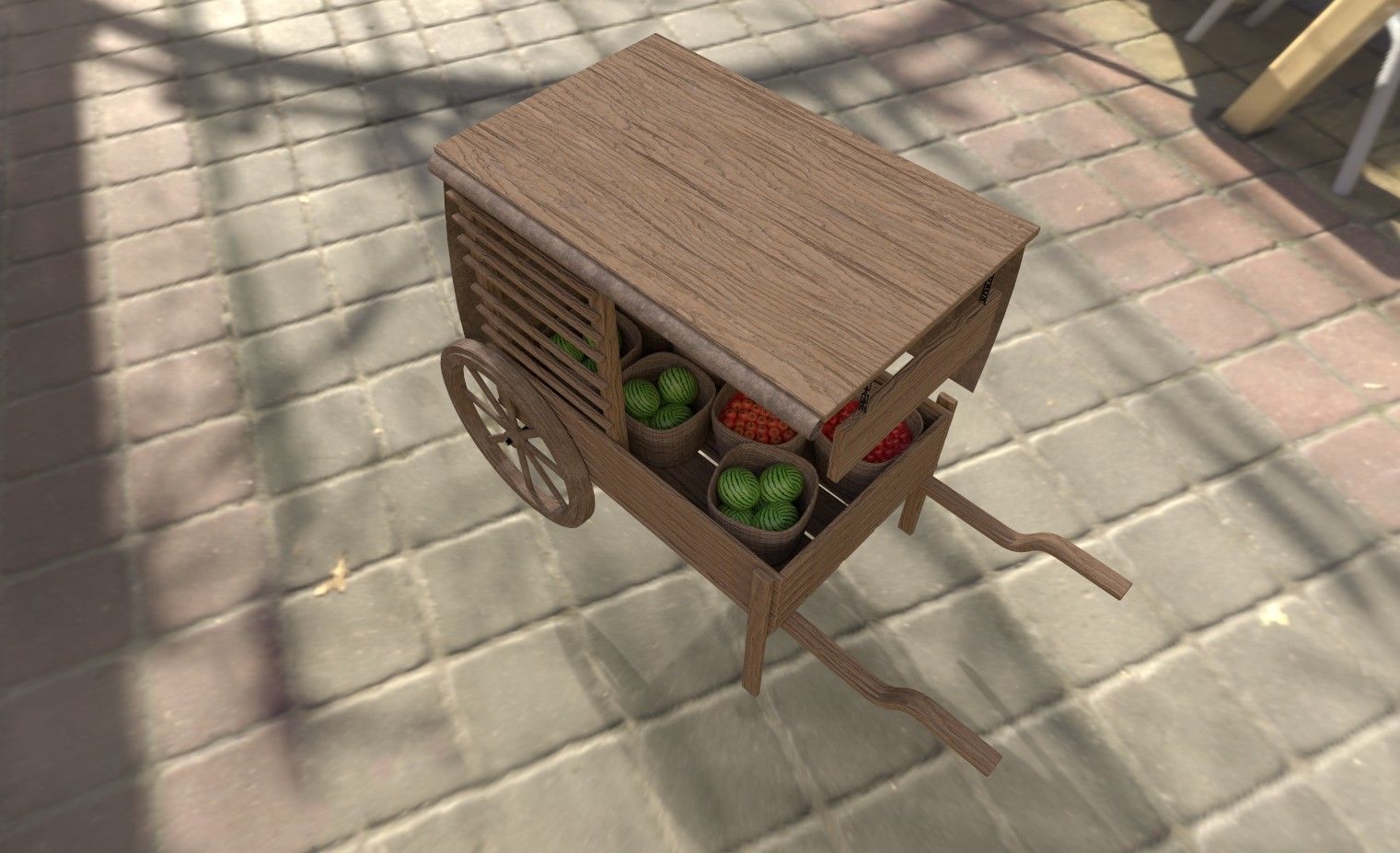 Medieval fruit cart Low-poly 3D model_5