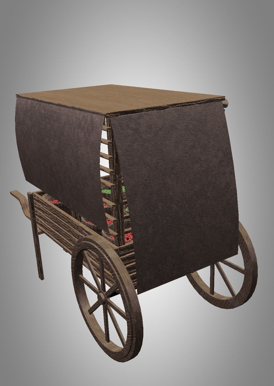 Medieval fruit cart Low-poly 3D model_1