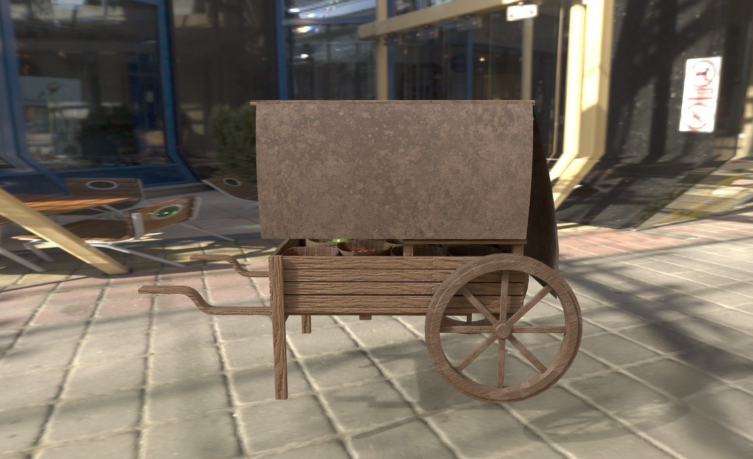 Medieval fruit cart Low-poly 3D model_4