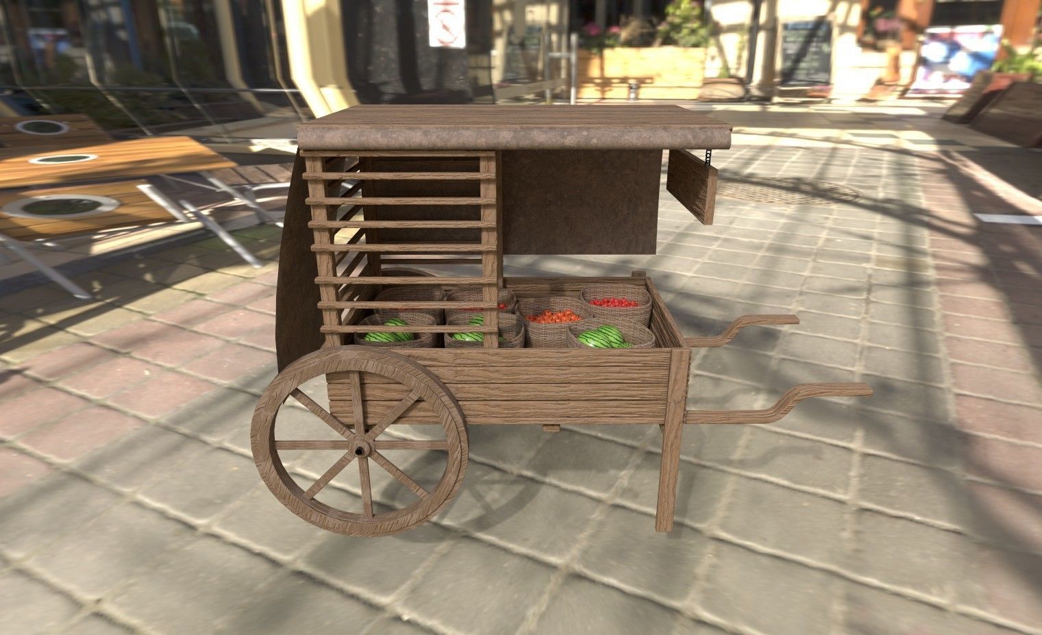 Medieval fruit cart Low-poly 3D model_3