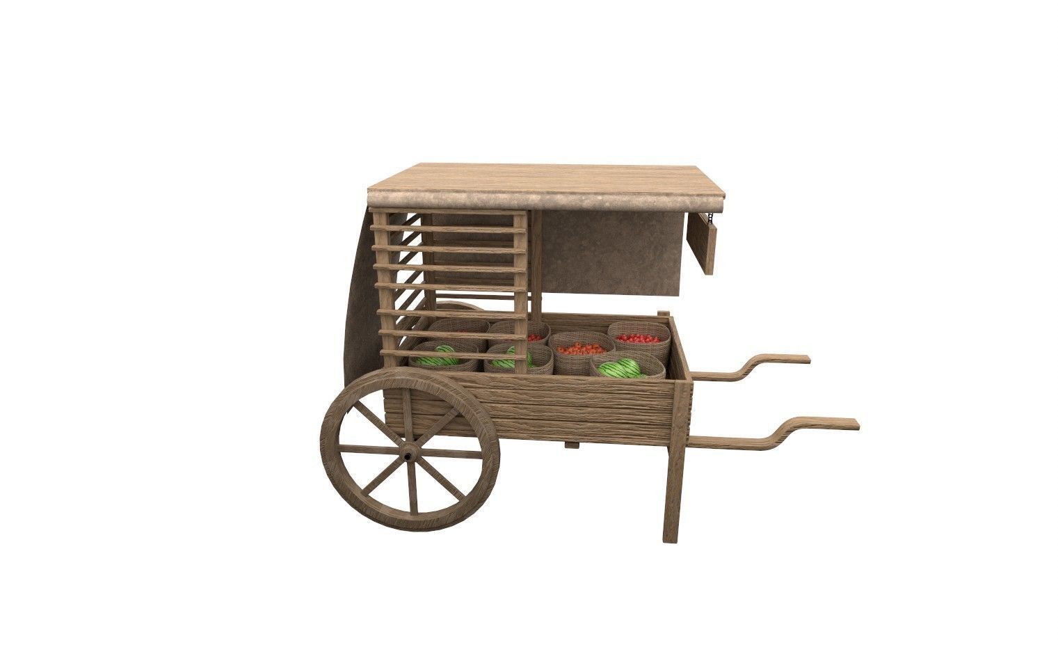 Medieval fruit cart Low-poly 3D model_6