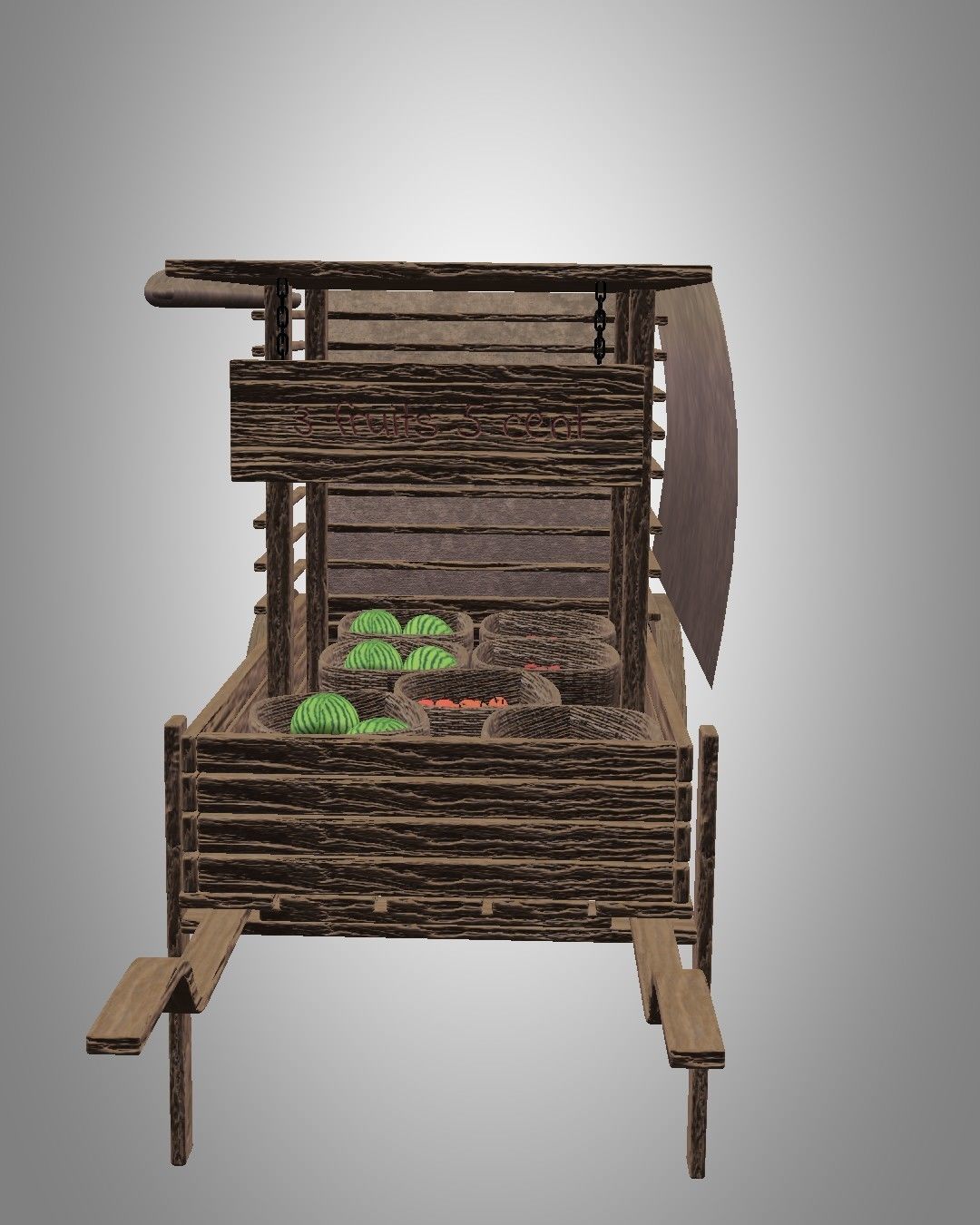 Medieval fruit cart Low-poly 3D model_2