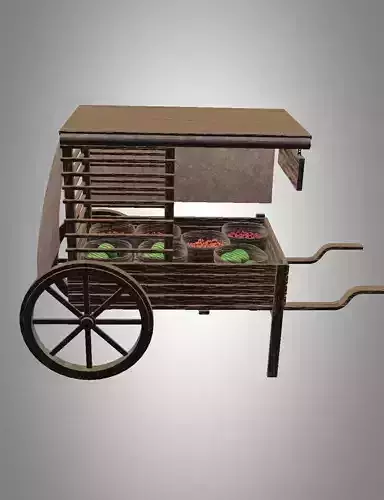 Medieval fruit cart Low-poly 3D model