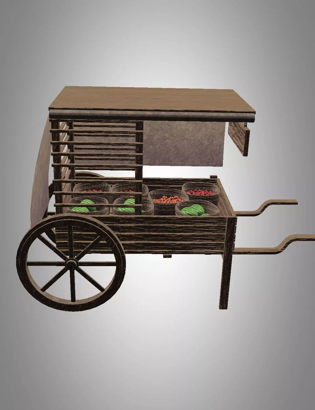 Medieval fruit cart Low-poly 3D model_0