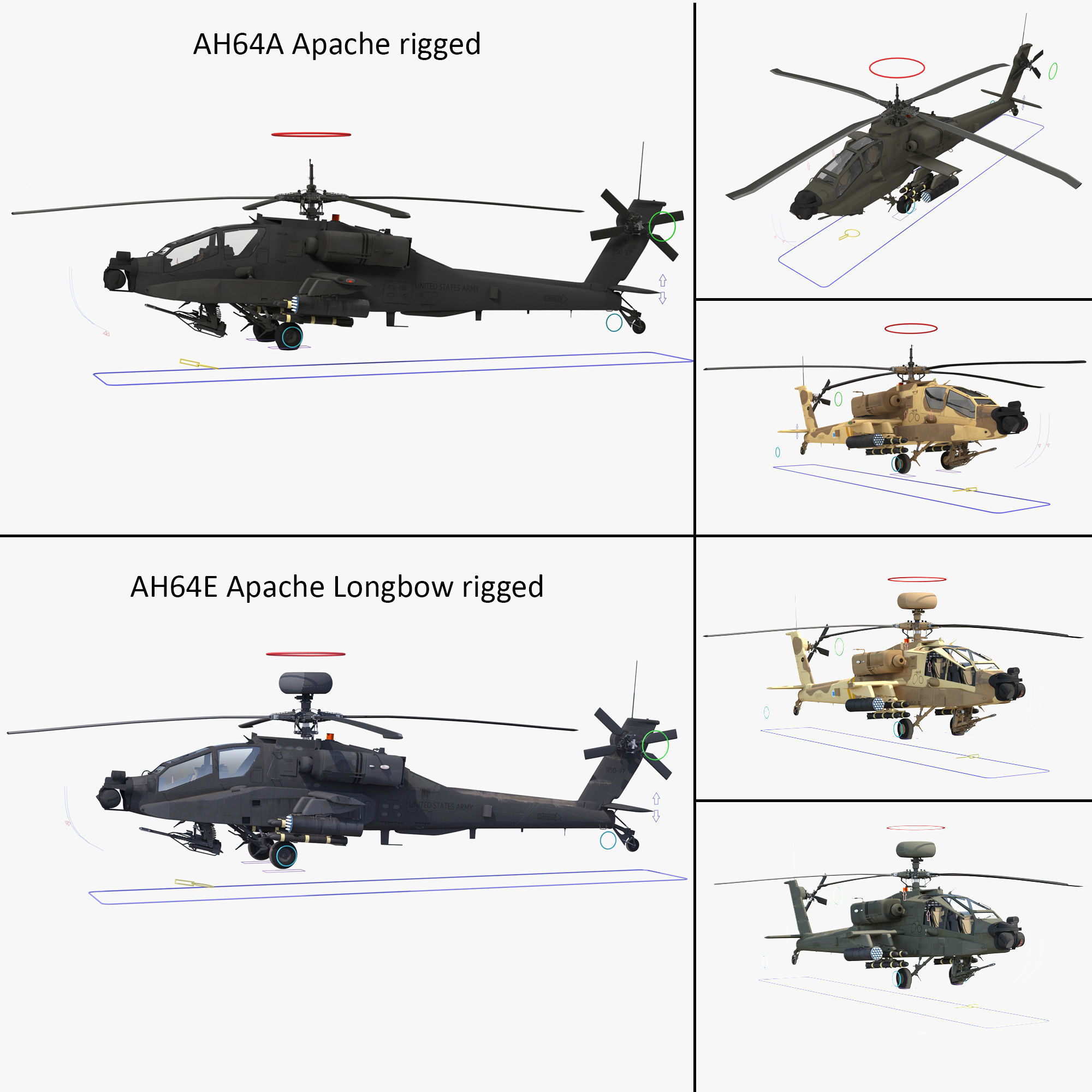AH64E Apache Longbow AH64A Apache Helicopters Rigged Collection VR / AR ...