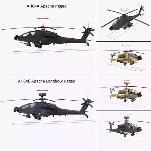 AH64E Apache Longbow AH64A Apache Helicopters Rigged Collection 