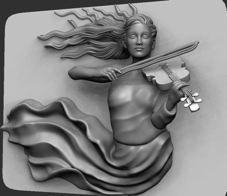 GIRL PLAYING THE VIOLIN-WAll art statue 3D print model_2