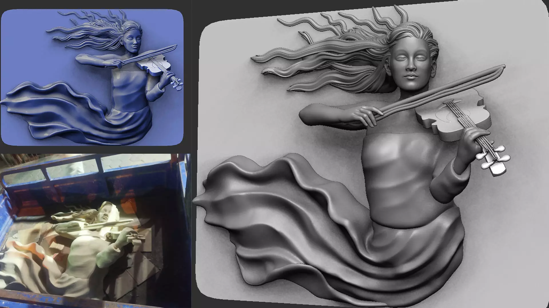 GIRL PLAYING THE VIOLIN-WAll art statue 3D print model_0