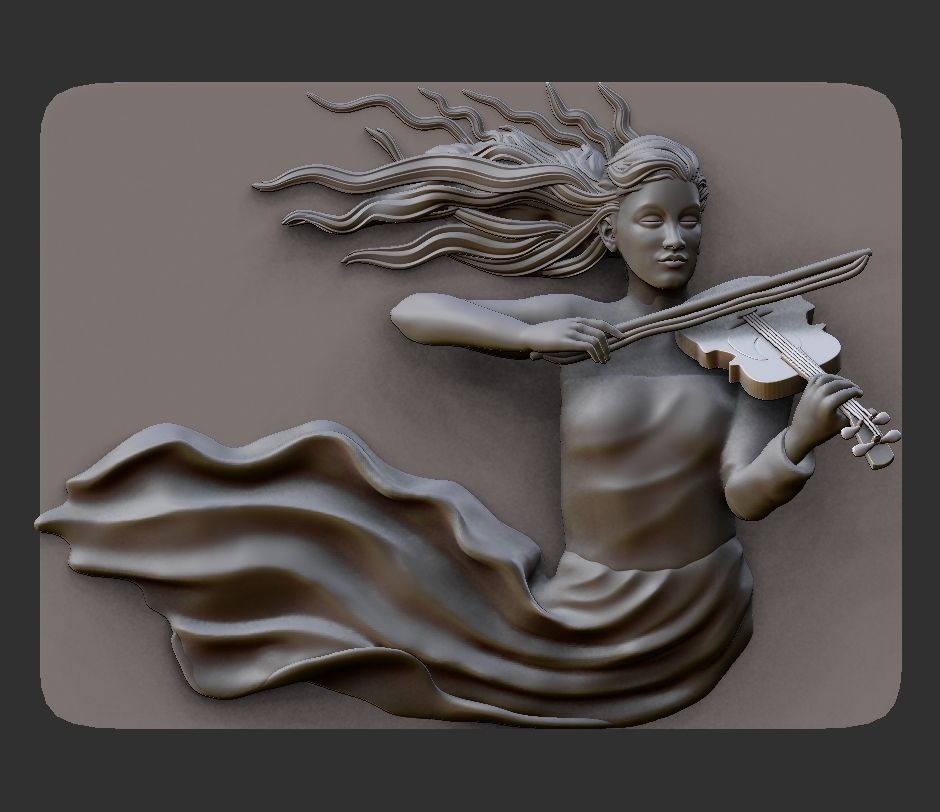 GIRL PLAYING THE VIOLIN-WAll art statue 3D print model_23