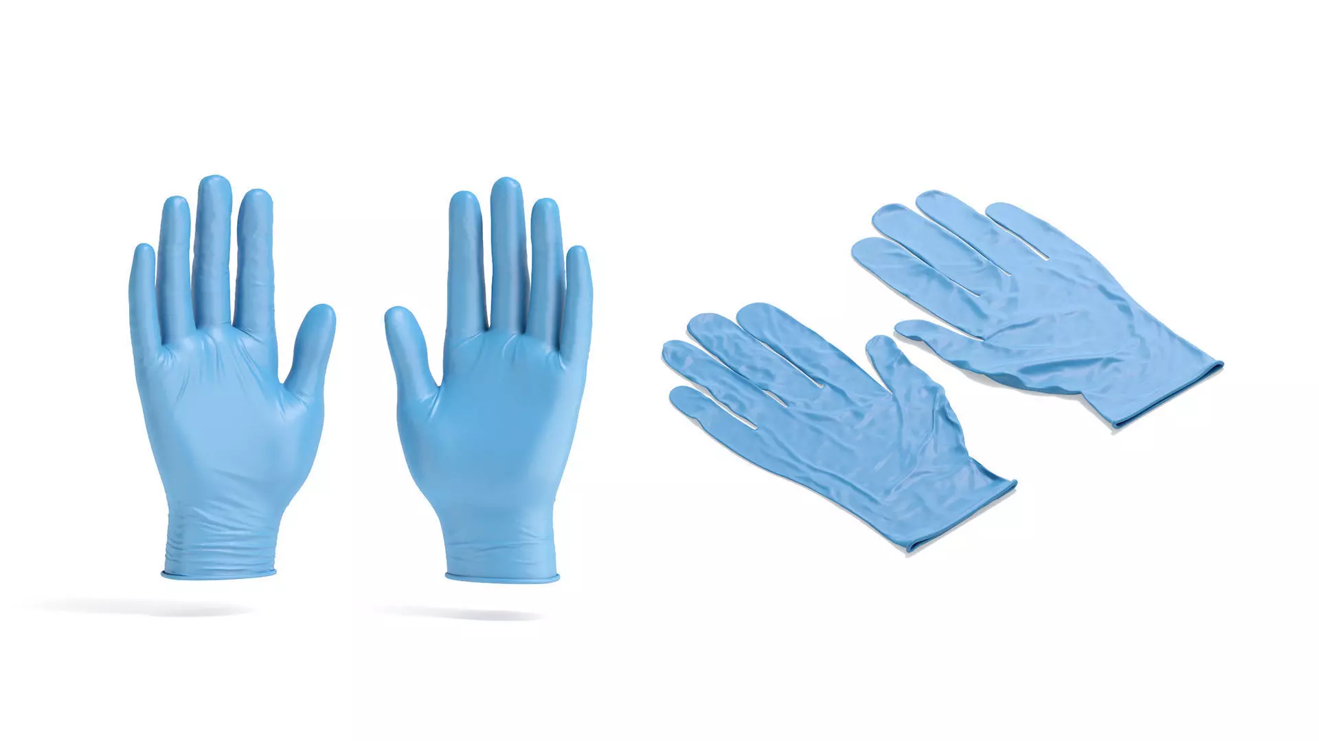 Blue Rubber Gloves 2 Types - medicine nitrile protective glove 3D model_0