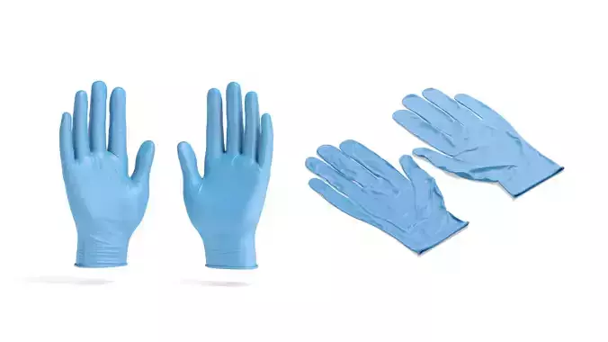 Blue Rubber Gloves 2 Types - medicine nitrile protective glove 3D model Blue Rubber Gloves 2 Types - medicine nitrile protective glove 3D model