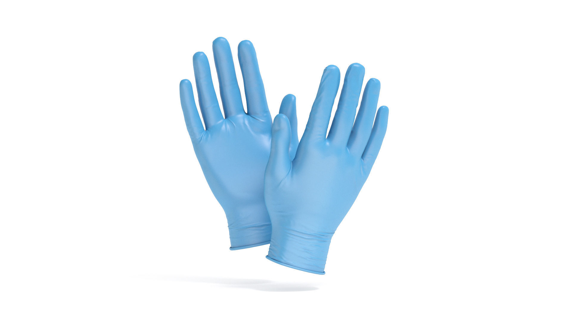 Blue Rubber Gloves 2 Types - medicine nitrile protective glove 3D model_4