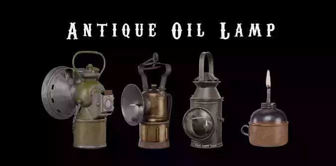 Antique Oil Lamp Pack Vintage Lanterns Game Ready PBR 3D Models