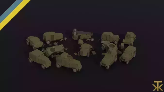 Cartoon Dieselpunk armored cars Polygonal Style