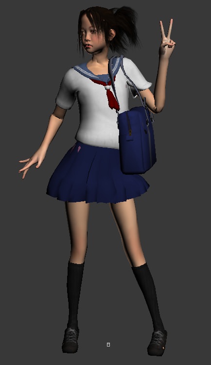 Akari schoolgirl Low-poly 3D model_4