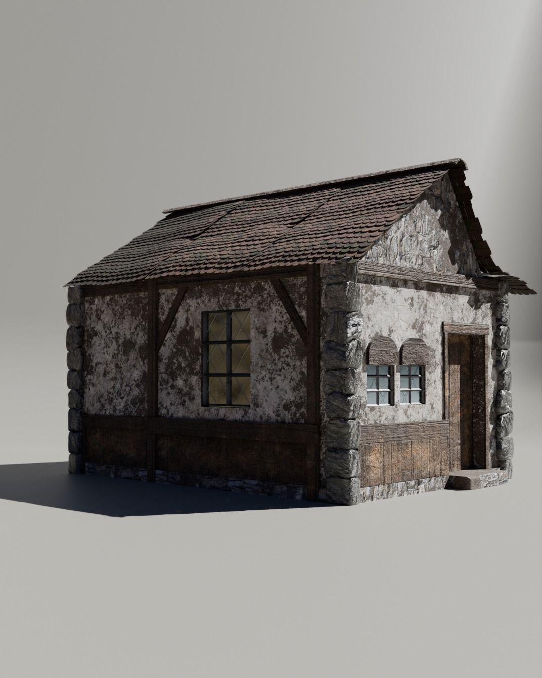 Small medieval house Low-poly 3D model_3