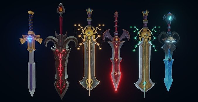 Hand-Painted Stylized game ready Swords Low-poly 3D model