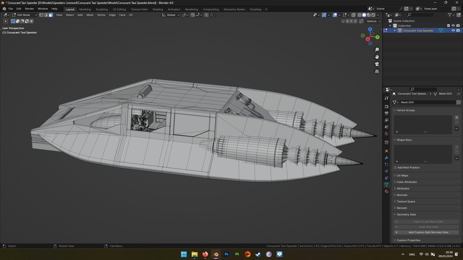 Coruscant Air Taxi Speeder - Star Wars Low-poly 3D model_5