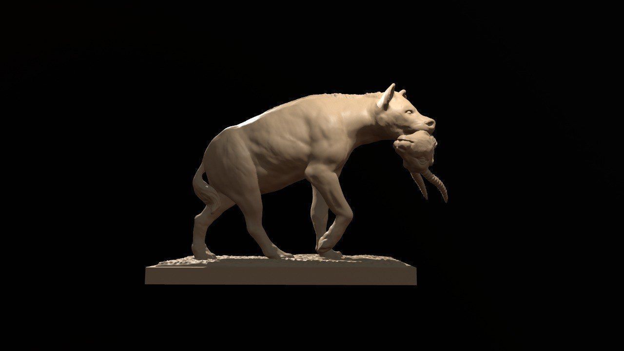 Hyena with prey 3D print model_12