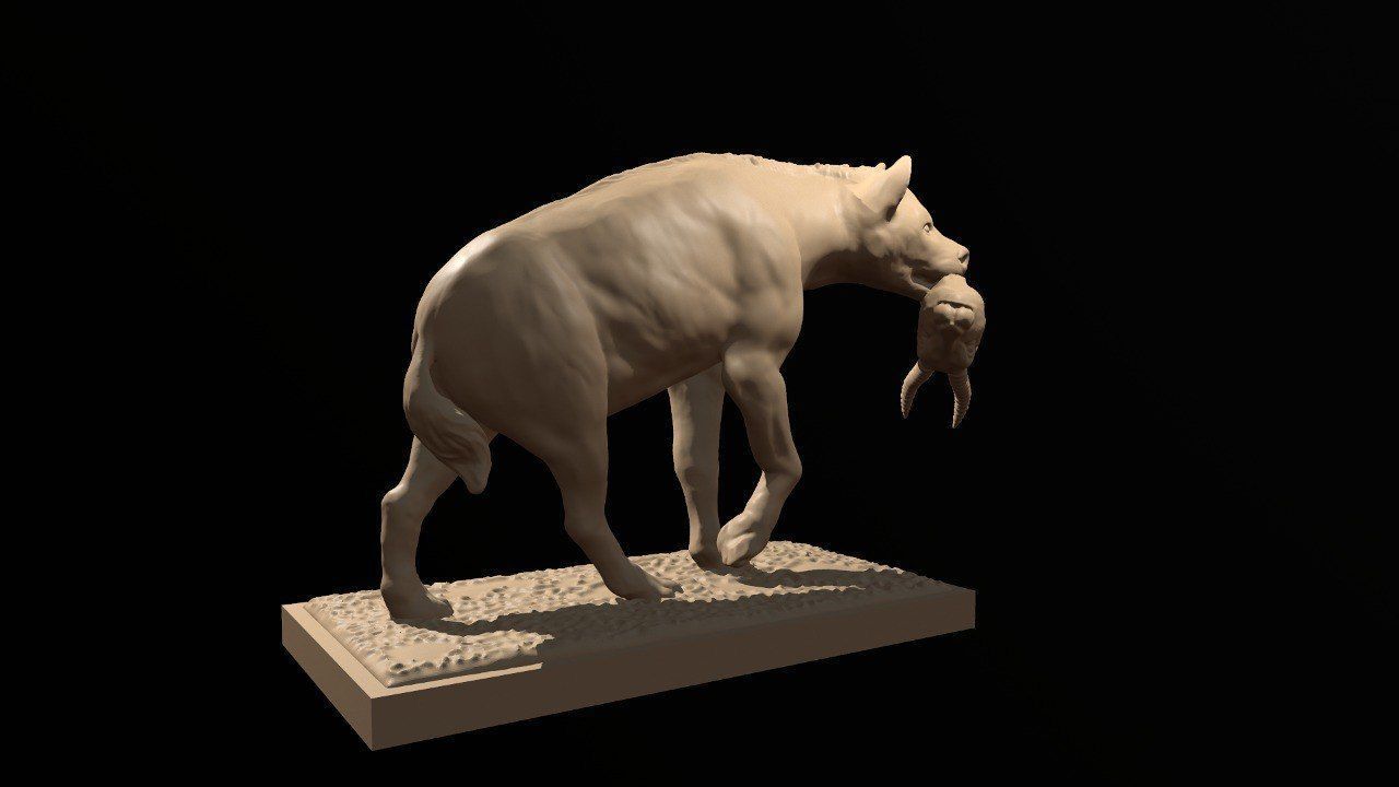 Hyena with prey 3D print model_1