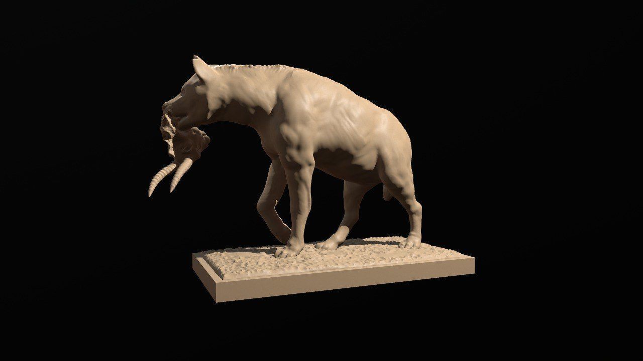 Hyena with prey 3D print model_4